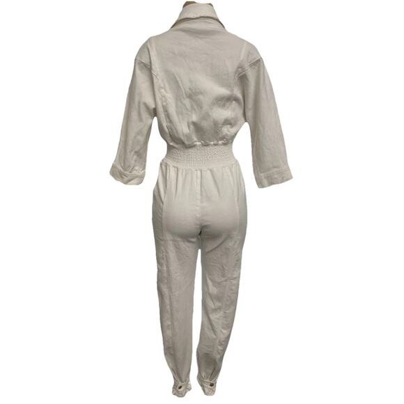 Retrofete Ellis Jumpsuit Optic White 3/4 Sleeve Front Zip Cotton Stretch Waist S - Picture 4 of 11